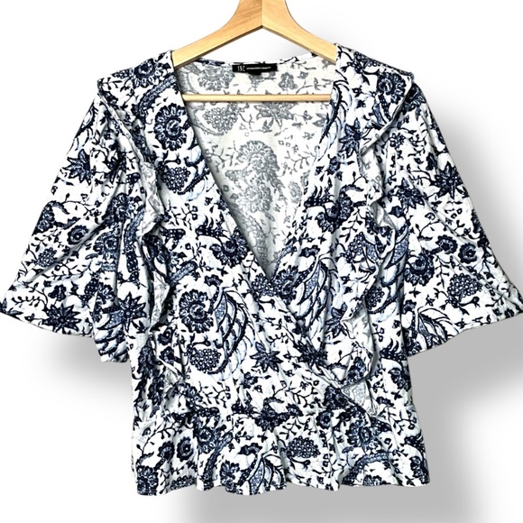 INC INTERNATIONAL CONCEPTS 100% Cotton Knit Surplice Front Bubble Sleeve Top L - Picture 3 of 9